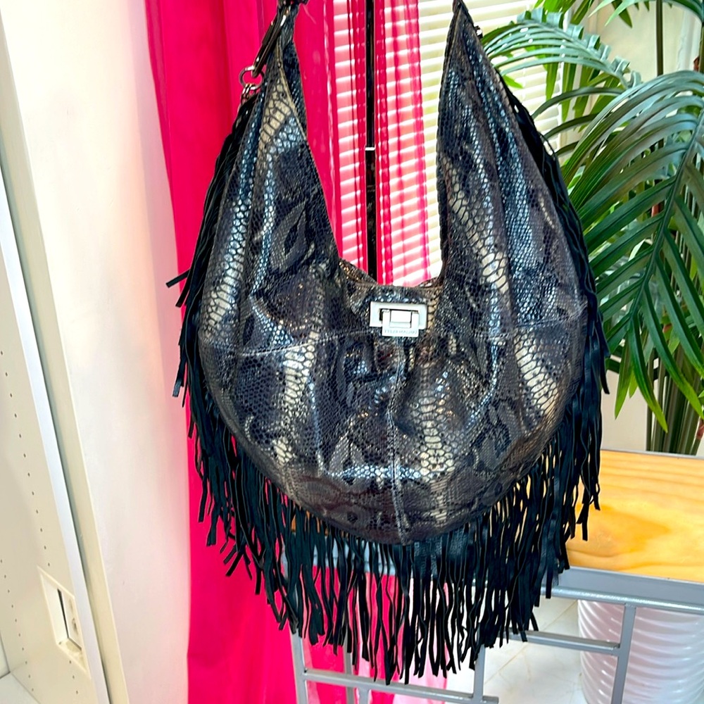 TYLIE MALIBU LEATHER PYTON PRINT LEATHER HANDBAG